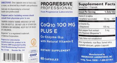 Photo of the Progressive Professional from Progressive Laboratories CoQ10 100 mg plus E label
