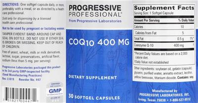 Photo of the Progressive Professional from Progressive Laboratories CoQ10 400 mg label