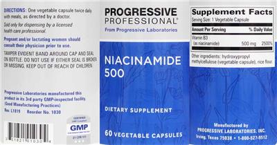 Photo of the Progressive Professional from Progressive Laboratories Niacinamide 500 label