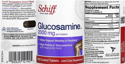 Photo of the Schiff Glucosamine HCl 2000 mg label