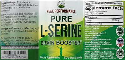 Photo of the Peak Performance Pure L-Serine label