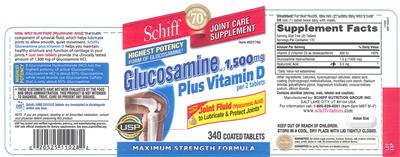 Photo of the Schiff Glucosamine HCl 1,500 mg Plus Vitamin D label