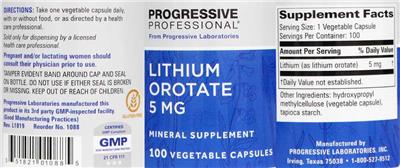 Photo of the Progressive Professional from Progressive Laboratories Lithium Orotate 5 mg label