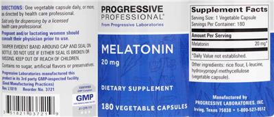 Photo of the Progressive Professional from Progressive Laboratories Melatonin 20 mg label