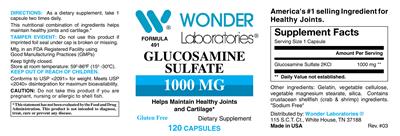 Photo of the Wonder Laboratories Glucosamine Sulfate 1000 mg label