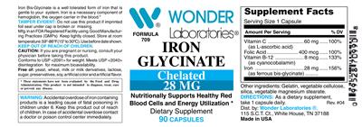 Photo of the Wonder Laboratories Iron Glycinate 28 mg label