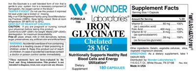 Photo of the Wonder Laboratories Iron Glycinate 28 mg label