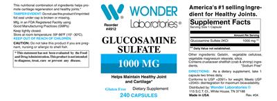 Photo of the Wonder Laboratories Glucosamine Sulfate 1000 mg label