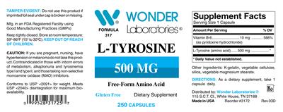 Photo of the Wonder Laboratories L-Tyrosine 500 mg label