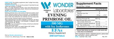 Photo of the Wonder Laboratories Evening Primrose Oil 500 mg with Soy Isoflavones label