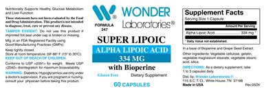 Photo of the Wonder Laboratories Super Lipoic with Bioperine 334 mg label
