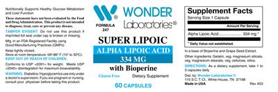 Photo of the Wonder Laboratories Super Lipoic with Bioperine 334 mg label