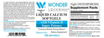 Photo of the Wonder Laboratories Liquid Calcium Softgels label