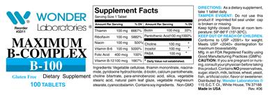 Photo of the Wonder Laboratories Maximum B-Complex B-100 label