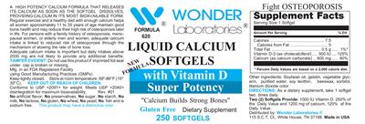 Photo of the Wonder Laboratories Liquid Calcium Softgels label