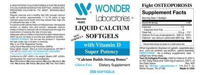 Photo of the Wonder Laboratories Liquid Calcium Softgels label