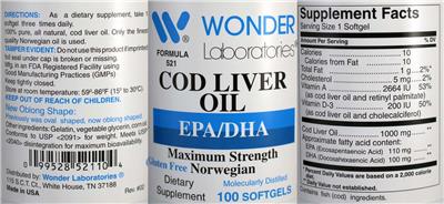Photo of the Wonder Laboratories Maximum Strength Norwegian Cod Liver Oil label