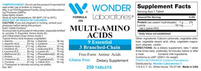 Photo of the Wonder Laboratories Multi-Amino Acids label