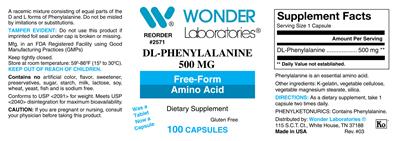 Photo of the Wonder Laboratories DL-Phenylalanine 500 mg label