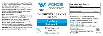 Photo of the Wonder Laboratories DL-Phenylalanine 500 mg label