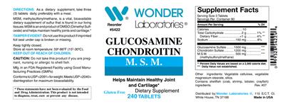 Photo of the Wonder Laboratories Glucosamine Chondroitin M.S.M. label