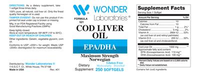 Photo of the Wonder Laboratories Maximum Strength Norwegian Cod Liver Oil label