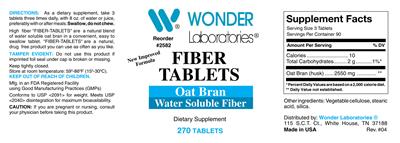 Photo of the Wonder Laboratories Fiber Tablets label