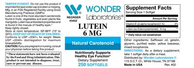 Photo of the Wonder Laboratories Lutein 6 mg label