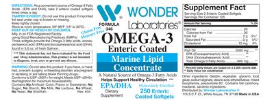 Photo of the Wonder Laboratories Omega-3 Enteric Coated label