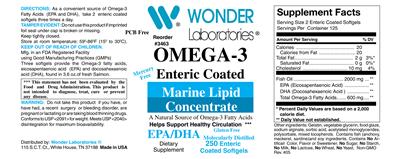 Photo of the Wonder Laboratories Omega-3 Enteric Coated label
