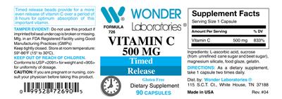Photo of the Wonder Laboratories Vitamin C 500 mg Timed Release label