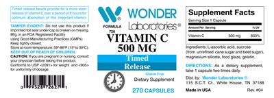 Photo of the Wonder Laboratories Vitamin C 500 mg Timed Release label