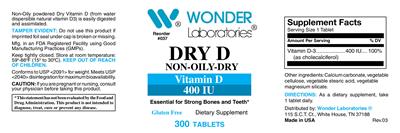 Photo of the Wonder Laboratories Dry D 400 IU label