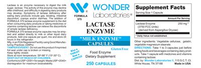 Photo of the Wonder Laboratories Lactase Enzyme label