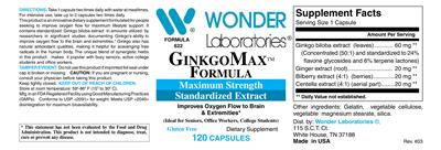 Photo of the Wonder Laboratories GinkgoMax Formula label