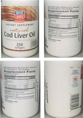 Photo of the Rite Aid Pharmacy Natural Cod Liver Oil label