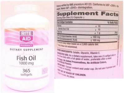 Photo of the Rite Aid Pharmacy Natural Fish Oil 1000 mg label