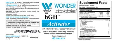 Photo of the Wonder Laboratories hGH Activator label