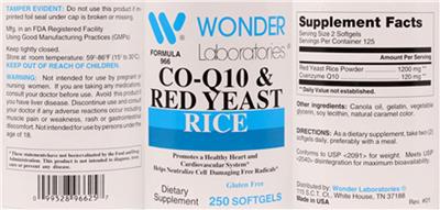 Photo of the Wonder Laboratories Co-Q10 & Red Yeast Rice label