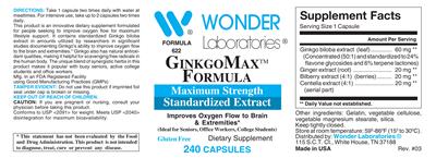 Photo of the Wonder Laboratories GinkgoMax Formula label