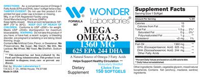 Photo of the Wonder Laboratories Mega Omega-3 1360 mg label