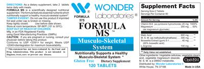 Photo of the Wonder Laboratories Formula MS label