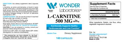 Photo of the Wonder Laboratories L-Carnitine 500 mg label