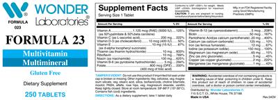 Photo of the Wonder Laboratories Formula 23 label