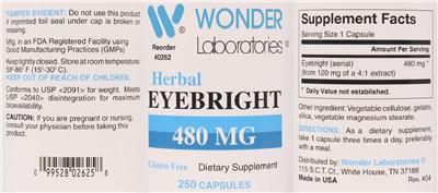 Photo of the Wonder Laboratories Herbal Eyebright 480 mg label