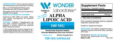 Photo of the Wonder Laboratories Alpha Lipoic Acid 100 mg label