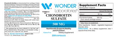 Photo of the Wonder Laboratories Chondroitin Sulfate 500 mg label