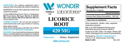 Photo of the Wonder Laboratories Licorice Root 420 mg label