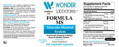 Photo of the Wonder Laboratories Formula MS label