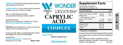 Photo of the Wonder Laboratories Caprylic Acid Complex label